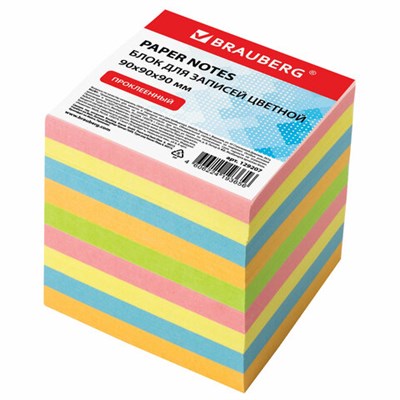 Блок для записей BRAUBERG проклеенный, куб 9х9х9 см, цветной, 129207 - фото 49127310
