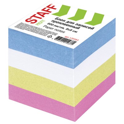 Блок для записей STAFF, проклеенный, куб 8х8 см, 800 листов, цветной, 120383 - фото 49127403