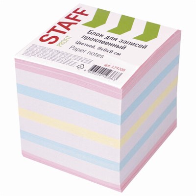 Блок для записей STAFF проклеенный, куб 9х9х9 см, цветной, чередование с белым, 129208 - фото 49127418