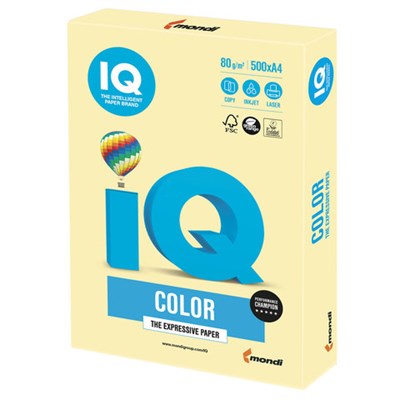 Бумага цветная IQ color, А4, 80 г/м2, 500 л., пастель, желтая, YE23 110673 - фото 49128965