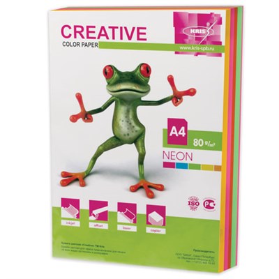 Бумага цветная CREATIVE color, А4, 80 г/м2, 250 л., (5 цветов х 50 листов) микс неон, БНpr-250r 110519 - фото 49128990