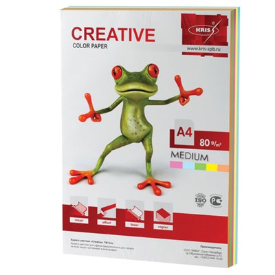 Бумага цветная CREATIVE color (Креатив) А4, 80 г/м2, 100 л., (5 цветов х 20 листов), микс медиум, БОpr-100r 110511 - фото 49128993