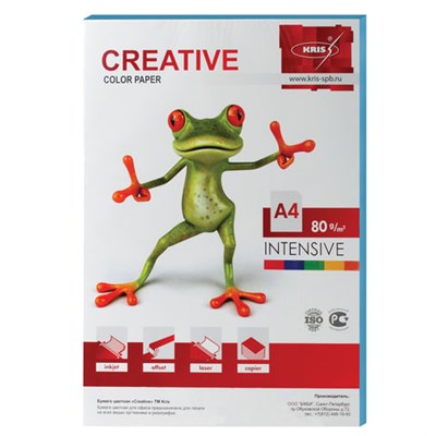 Бумага цветная CREATIVE color, А4, 80 г/м2, 100 л., интенсив, голубая, БИpr-100г 110507 - фото 49129014