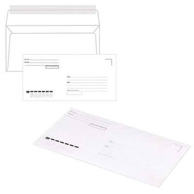 Конверты Е65 (110х220 мм), отрывная лента, "Куда-Кому", 80 г/м2, КОМПЛЕКТ 1000 шт. 124393