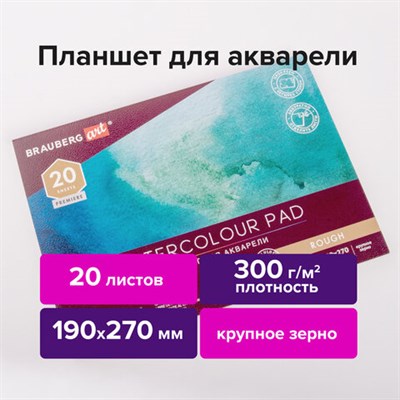 Папка для акварели/планшет, 300 г/м2, 190х270 мм, склейка, крупное зерно, 20 л., BRAUBERG ART PREMIERE, 113247 113247 - фото 49135283