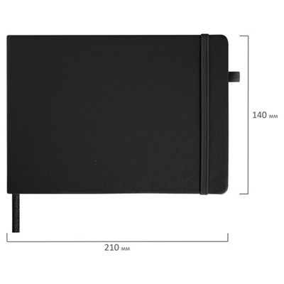 Скетчбук, черная бумага 140 г/м2, 210х148 мм, 80 л., КОЖЗАМ, резинка, карман, BRAUBERG ART CLASSIC, черный, 113205 113205 - фото 49135309