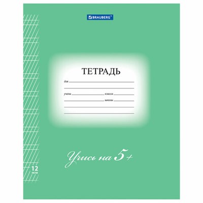 Тетрадь 12 л. BRAUBERG ЭКО "5-КА", частая косая линия, обложка плотная мелованная бумага, ЗЕЛЕНАЯ, 104766 104766 - фото 49143427