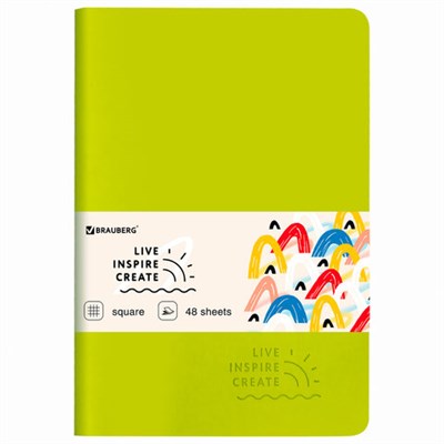 Тетрадь 48 л. в клетку обложка кожзам SoftTouch, сшивка, A5 (147х210мм), САЛАТОВЫЙ, BRAUBERG RAINBOW, 403878 403878 - фото 49145583