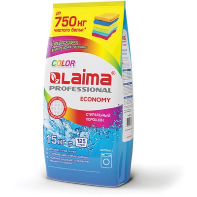 Стиральный порошок автомат 15 кг LAIMA PROFESSIONAL Color, для всех типов тканей, 605572 - фото 49159229