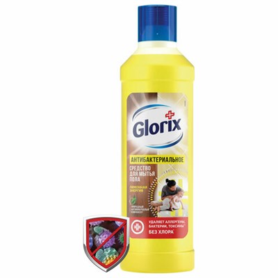 Средство для мытья пола дезинфицирующее 1 л GLORIX (Глорикс) "Лимонная Энергия", без хлора, 8677296 - фото 49160697