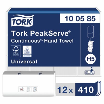 Полотенца бумажные 410 шт., TORK (Система H5) PeakServe, Universal, КОМПЛЕКТ 12 шт., 22,5x20 см, W, 100585 100585 - фото 49162319