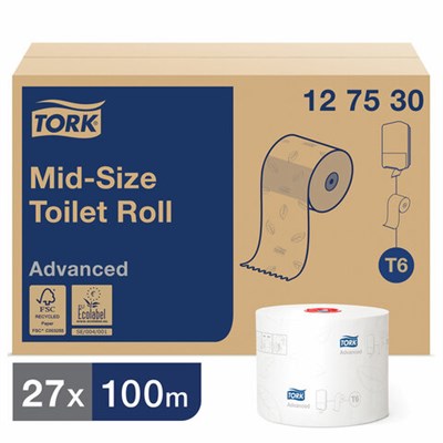 Бумага туалетная 100 м, TORK (Система Т6), комплект 27 шт., Advanced, 2-слойная, белая, 127530 - фото 49162773
