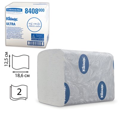 Бумага туалетная KIMBERLY-CLARK Kleenex, комплект 36 шт., Ultra, листовая, 200 л., 18,6х12,5 см, 2-слойная, диспенсер 601545, 8408 - фото 49162805