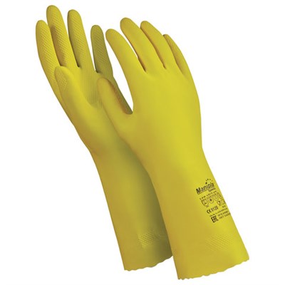 Перчатки латексные MANIPULA "Блеск", хлопчатобумажное напыление, размер 9-9,5 (L), желтые, L-F-01 - фото 49163512