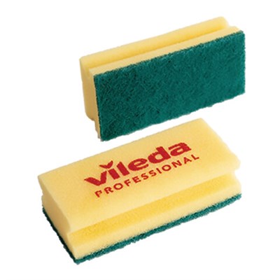 Губки VILEDA "Виледа", комплект 10 шт., для любых поверхностей, желтые, зеленый абразив, 7х15 см, 101397 - фото 49164303