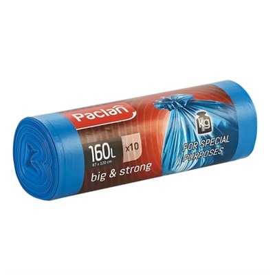 Мешки для мусора 160 л, синие, в рулоне 10 шт., ПВД, 21 мкм, 120х87 см, PACLAN "Big&Strong", 402001 604075 - фото 49168208