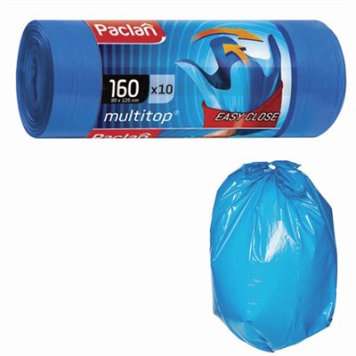 Мешки для мусора 160 л, с ушками, синие, рулон 10 шт., ПВД, 30 мкм, 90х125 см, PACLAN "Multitop", 134442 - фото 49168262