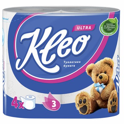Бумага туалетная бытовая KLEO Ultra, 3-х слойная, спайка (4 шт. х 18 м), C86 - фото 49169035