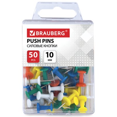Силовые кнопки-гвоздики BRAUBERG, цветные, 50 шт., в пластиковой коробке, 221117 - фото 49169719