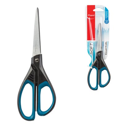 Ножницы MAPED (Франция) "Essentials Soft", 210 мм, прорезиненные ручки, черно-синие, европодвес, 468310, 469210, 468310 - фото 49174020