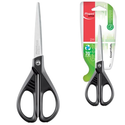 Ножницы MAPED (Франция) "Essentials Green", 170 мм, черные, картонная упаковка с европодвесом, 467010, 468010 - фото 49174050