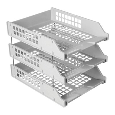 Лотки горизонтальные для бумаг, НАБОР 3 шт. (340х260х240 мм), на металлических стержнях, серые, "Strong", ЛТГ-63794 - фото 49178074