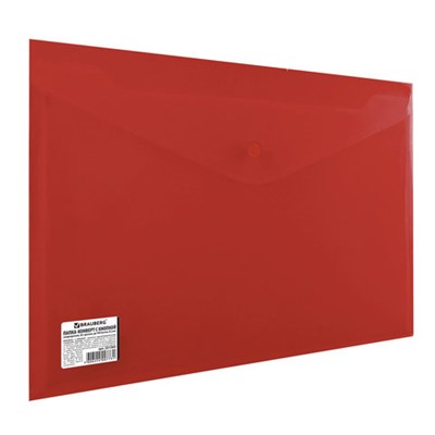 Папка-конверт с кнопкой BRAUBERG, А4, до 100 листов, непрозрачная, красная, СВЕРХПРОЧНАЯ 0,2 мм, 221364 - фото 49182292