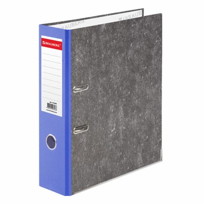 Папка-регистратор BRAUBERG, фактура стандарт, с мраморным покрытием, 75 мм, синий корешок, 220989 - фото 49183048