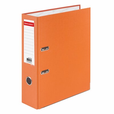 Папка-регистратор BRAUBERG с покрытием из ПВХ, 80 мм, с уголком, оранжевая (удвоенный срок службы), 227199 - фото 49183195