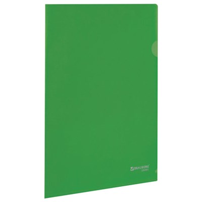 Папка-уголок жесткая, непрозрачная BRAUBERG, зеленая, 0,15 мм, 224881 - фото 49183832