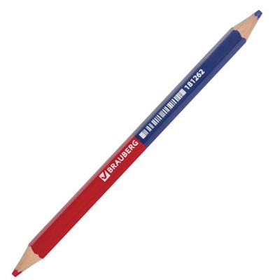 Карандаш двухцветный, красно-синий, утолщённый, BRAUBERG, заточенный, грифель 4,0 мм, 181262 - фото 49185929