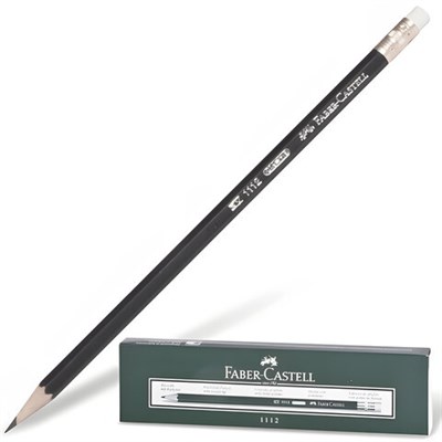 Карандаш чернографитный FABER-CASTELL, 1 шт., "1112", НВ, с ластиком, корпус черный, 111200 180379 - фото 49187040