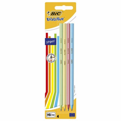 Карандаши чернографитные BIC Evolution "Stripes", НАБОР 4 шт., HB, пластиковые, блистер, 918485 181954 - фото 49187291