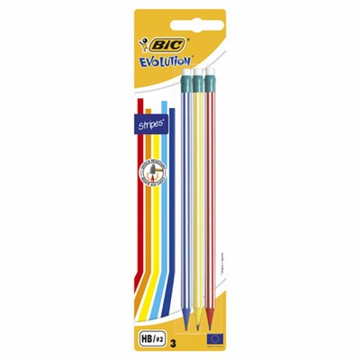 Карандаши чернографитные BIC Evolution "Stripes", НАБОР 3 шт., HB, с ластиком, блистер, 8902781 181955 - фото 49187349