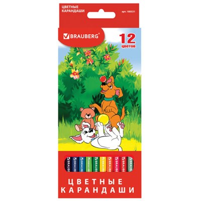 Карандаши цветные BRAUBERG "My lovely dogs", 12 цветов, заточенные, картонная упаковка, 180531 - фото 49187538