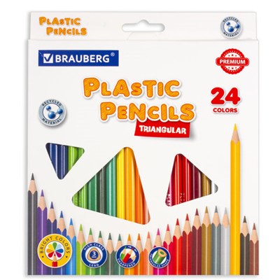 Карандаши цветные BRAUBERG PREMIUM, 24 цвета, пластиковые, трехгранные, грифель 3 мм, 181663 - фото 49187594