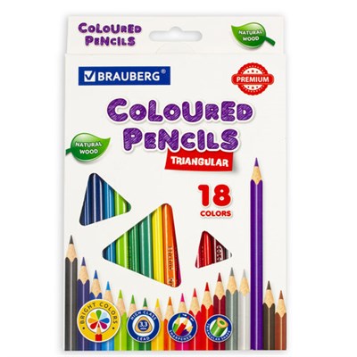 Карандаши цветные BRAUBERG PREMIUM, 18 цветов, трехгранные, грифель 3,3 мм, 181652 - фото 49187821