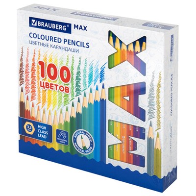 Карандаши цветные супермягкие яркие классические BRAUBERG MAX, 100 цветов, грифель 3,3 мм, 181862 - фото 49187893