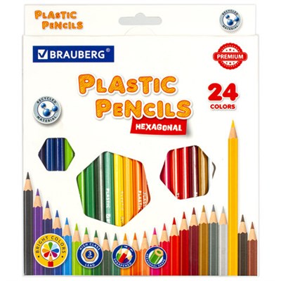 Карандаши цветные BRAUBERG PREMIUM, 24 цвета, пластиковые, шестигранные, грифель 3 мм, 181668 - фото 49188158