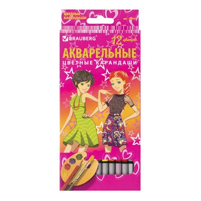 Карандаши цветные акварельные BRAUBERG "Pretty Girls", 12 цветов, заточенные, картонная упаковка, 180567 - фото 49188394