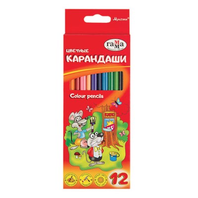 Карандаши цветные ГАММА "Мультики", 12 цветов, трехгранные, натуральное дерево, 290122_12 181469 - фото 49189000