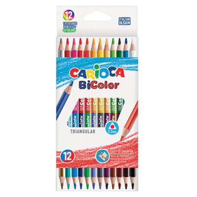 Карандаши двусторонние CARIOCA "Bi-color", 12 штук, 24 цвета, трехгранные, грифель 3 мм, натуральное дерево, 42991 181703 - фото 49189259