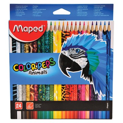 Карандаши цветные MAPED (Франция) "Color'Peps Animals'", 24 цвета, трехгранные, заточенные, европодвес, 832224 181597 - фото 49189267