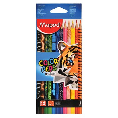 Карандаши цветные MAPED (Франция) "Color'Peps Animals'", 12 цветов, трехгранные, заточенные, европодвес, 832212 181596 - фото 49189317