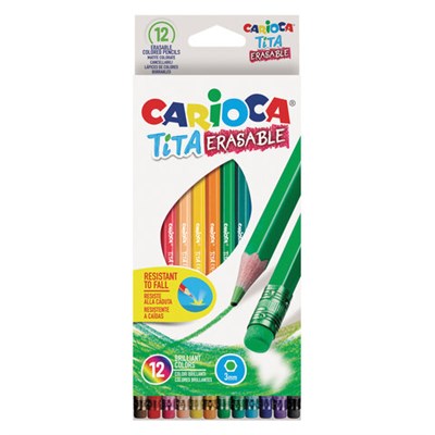 Карандаши цветные стираемые с резинкой CARIOCA "Erasable", 12 цветов, пластик, шестигранные, заточенные, 42897 - фото 49189321