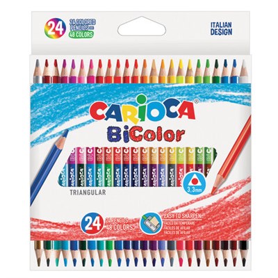 Карандаши двусторонние CARIOCA "Bi-color", 24 штуки, 48 цветов, трехгранные, грифель 3 мм, натуральное дерево, 43031 181704 - фото 49189323