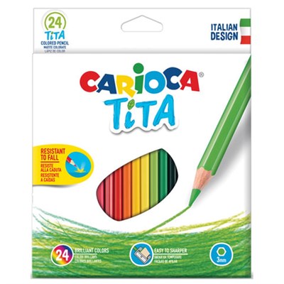 Карандаши цветные CARIOCA "Tita", 24 цвета, пластиковые, шестигранные, заточенные, европодвес, 42794 - фото 49189418