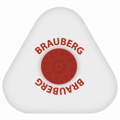 Ластик BRAUBERG "Universal", 45х45х10 мм, белый, треугольный, красный пластиковый держатель, 222473 - фото 49189484