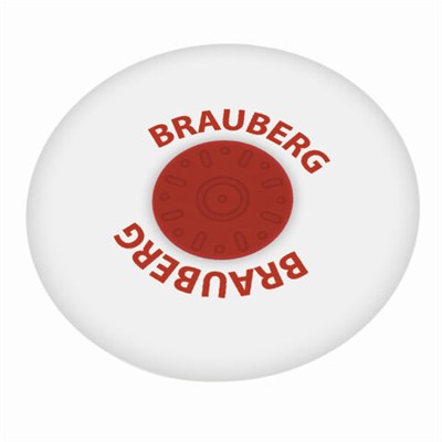 Ластик BRAUBERG "Universal", 30х30х8 мм, белый, круглый, красный пластиковый держатель, 222472 - фото 49189686