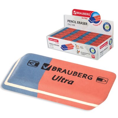 Ластик BRAUBERG "Ultra", 41х14х8 мм, красно-синий, натуральный каучук, 228708 - фото 49189709